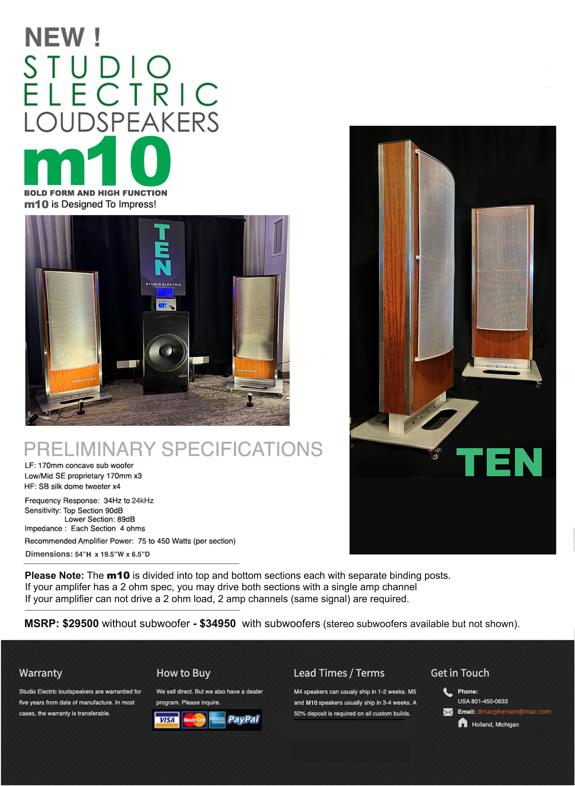 Studio Electric M10 Speakers Cutsheet